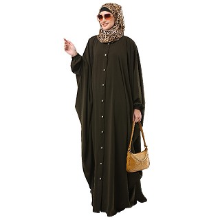 Front open Kaftan with fashionable buttons- Olive Green